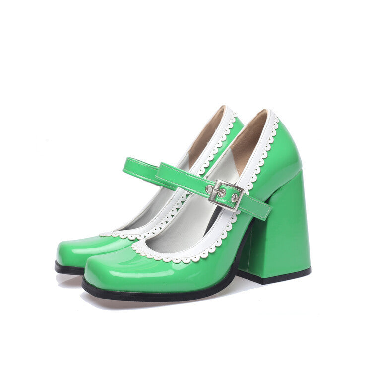 Women's Square Toe Contrast Lace Slip-On Shoes