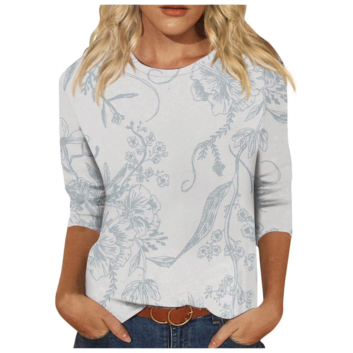 Round Neck Printed Casual Loose Long Sleeve