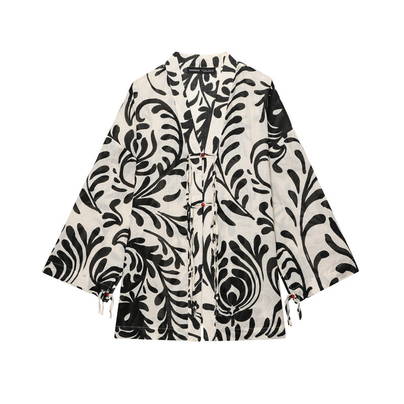 Kimono-jakke og -bukser med print til kvinder