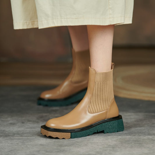Women's Boots With Thick-soled Stitching Wool Tube