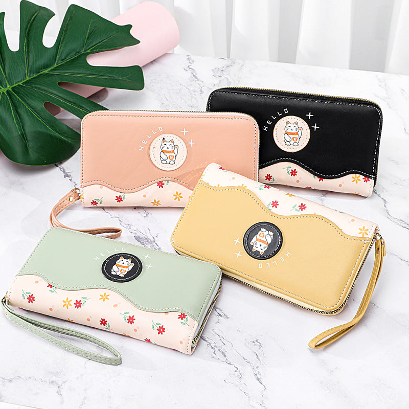 Women's Fashion Color Blocking Multi-card Zipper Handbag