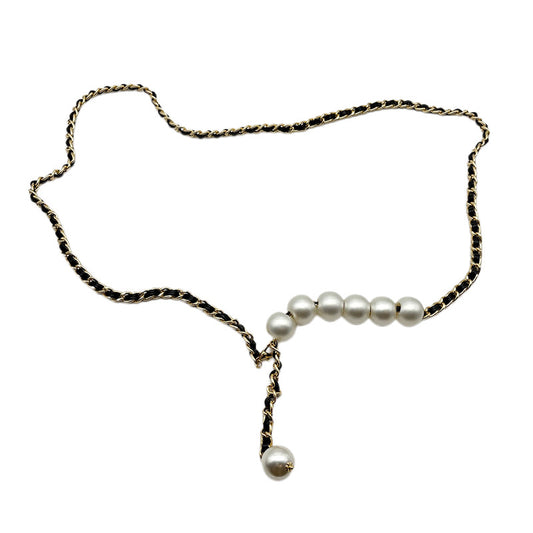 Elegant And Fashionable Pearl Metal Braided Waist Chain Belt