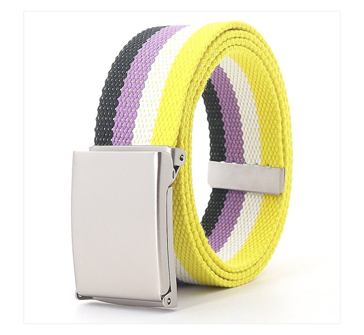 White Military Buckle Colored Belt Men's And Women's Canvas Denim Waistband