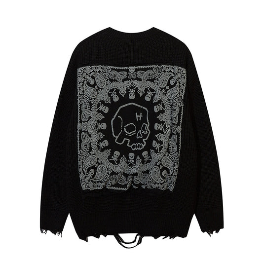 Doodle Skull Jacquard Sweater Knitwear Autumn