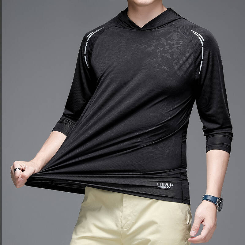 Ice Silk Long Sleeved T-shirt Men's Hooded Base Coat