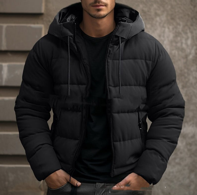 Men's Solid Color Hooded Fleece Cotton Coat