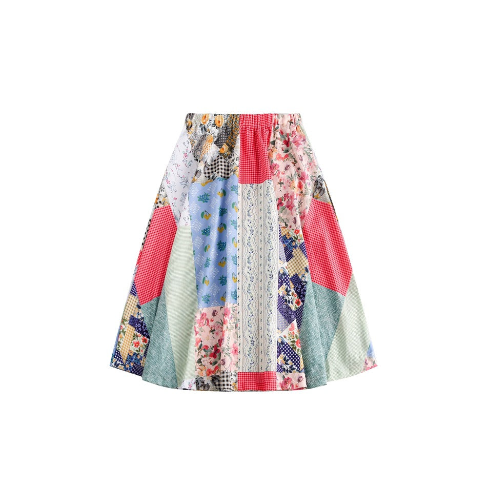 Pastoral Style Patchwork Stitching Plaid Long Dress