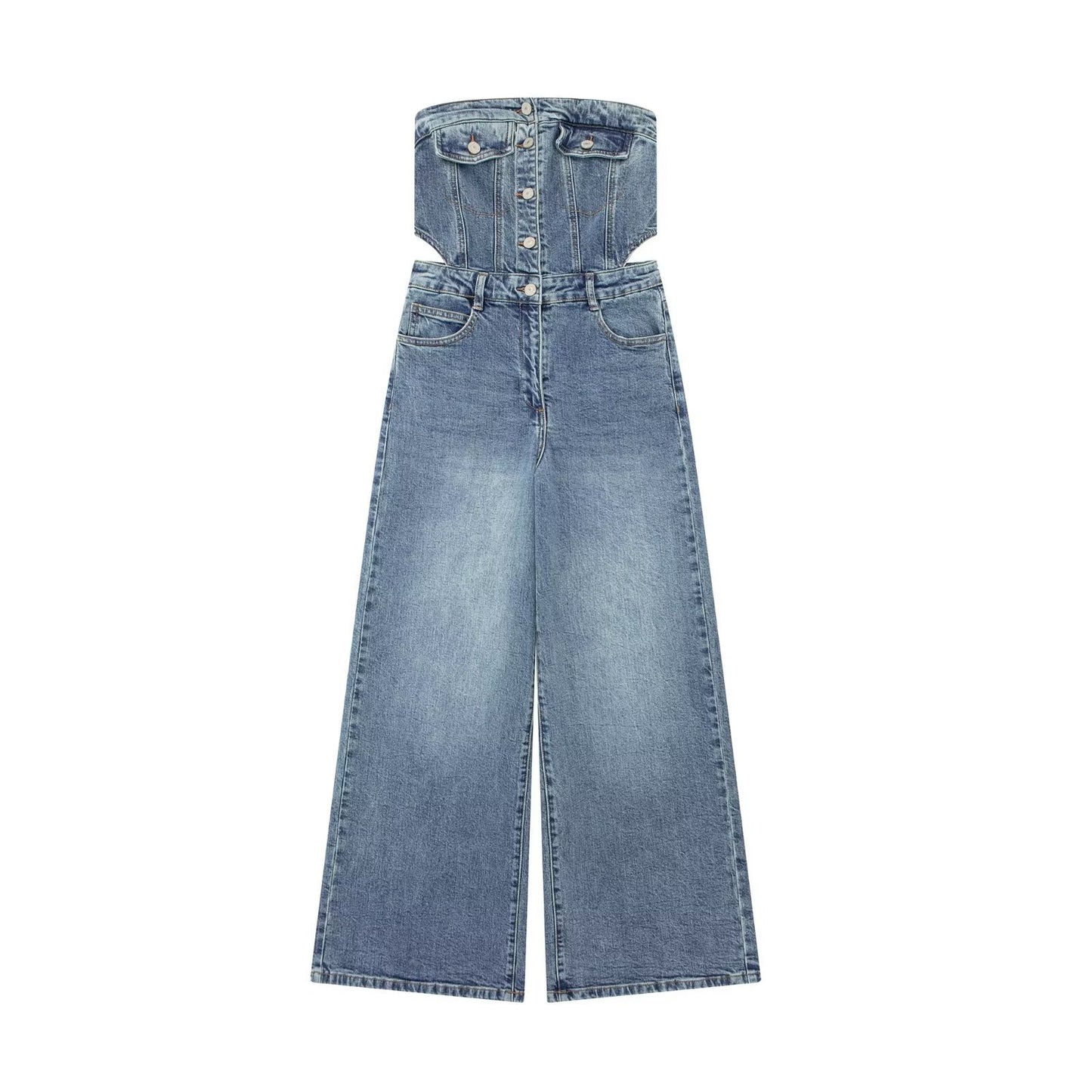 Women's Fashion Tube Top Denim Jumpsuit