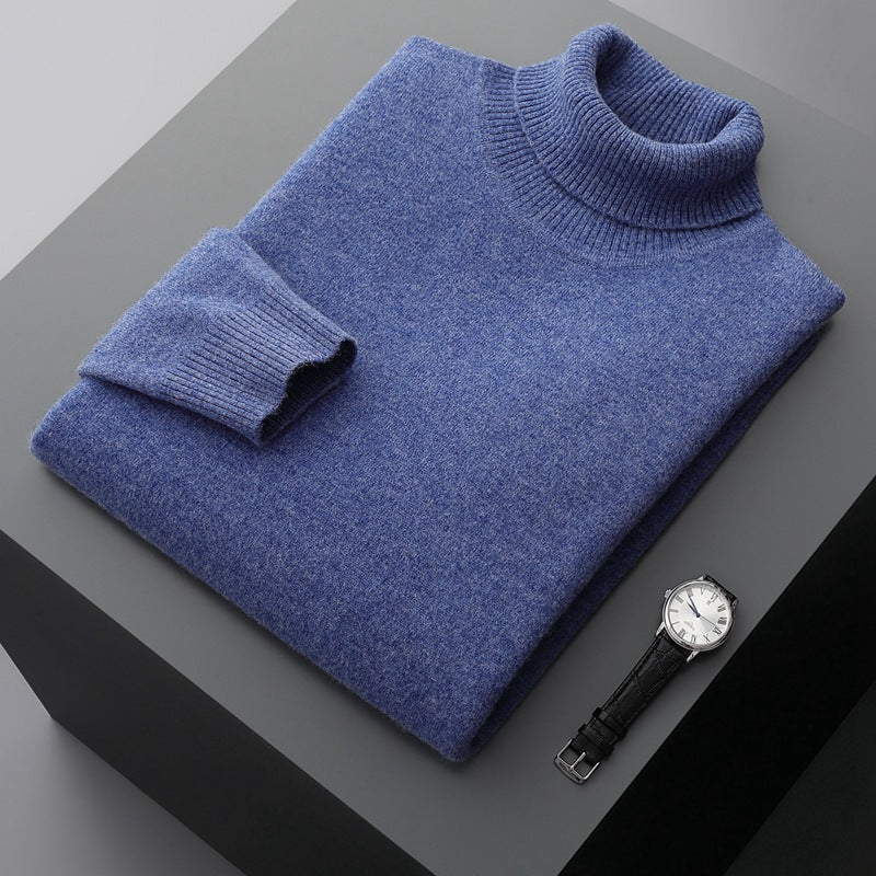Pure Wool Sweater Men's High Collar Loose Thickened
