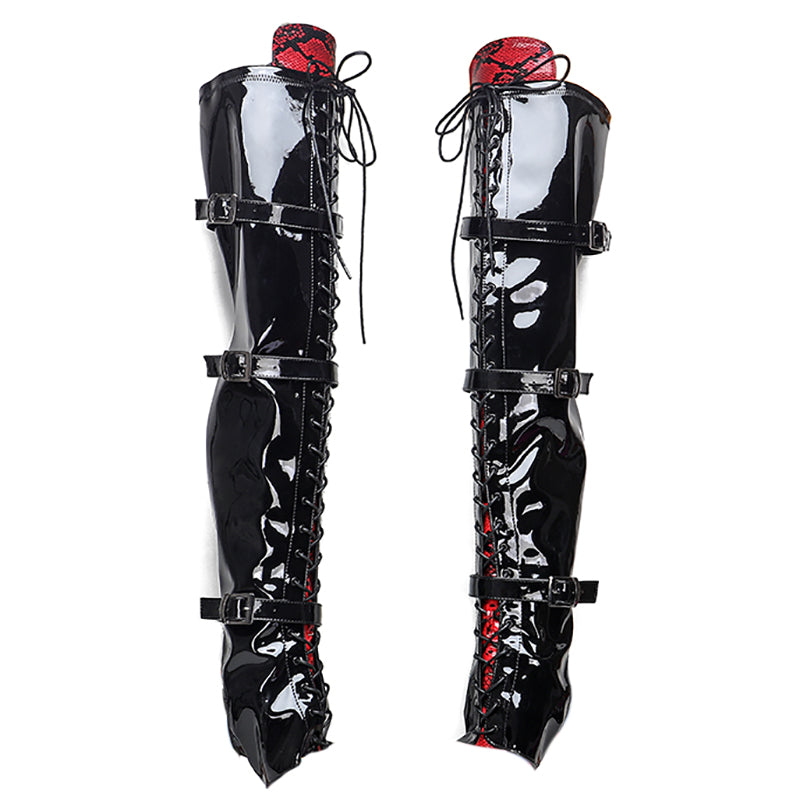 Lacquer Leather High Heels Over Lacquered Boot Covers