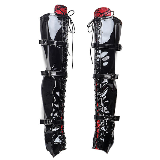Lacquer Leather High Heels Over Lacquered Boot Covers