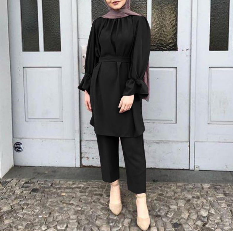 Women's Summer Solid Color Casual Top And Blouse And Pants
