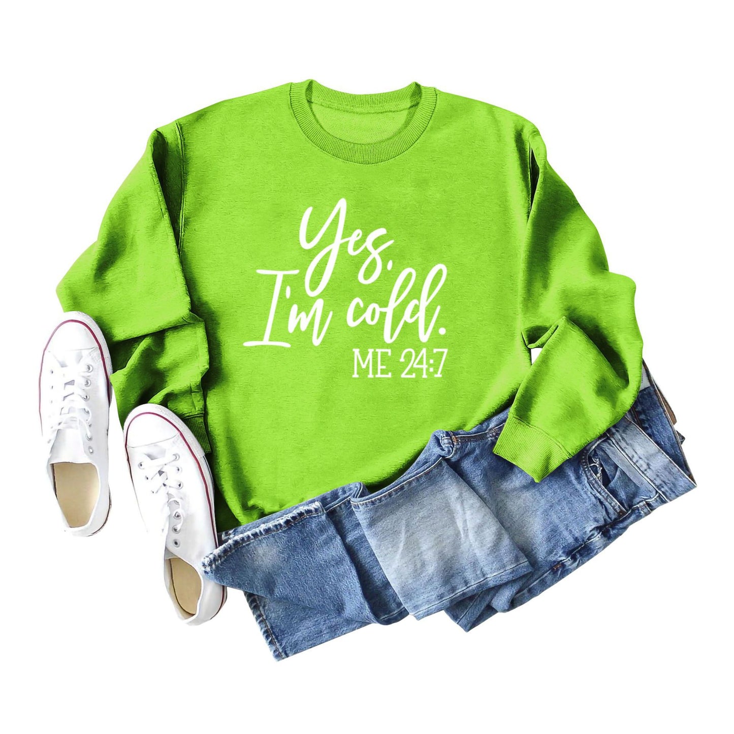 Sweatshirt med Bogstavprint, Rund Hals, Bomuld, Retro Fashion til Kvinder