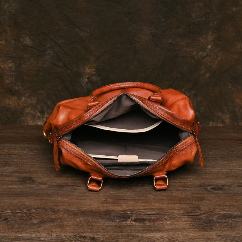 Zipper Handbag First Layer Cowhide Adjustable Shoulder Large Capacity