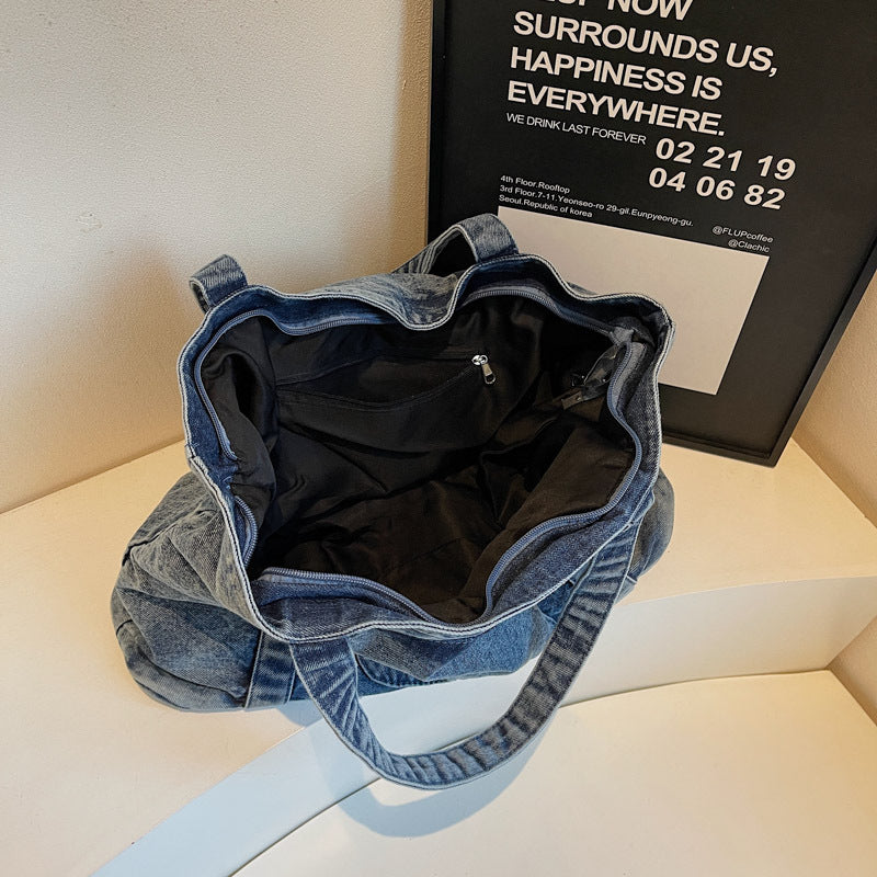 Japanese And Korean Retro Washed Portable Denim Bag