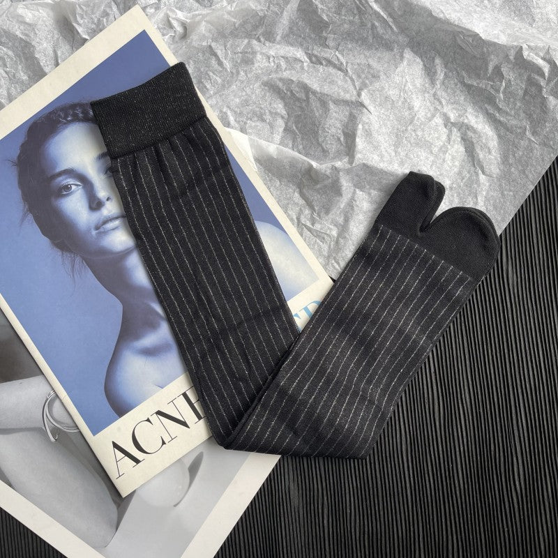Ultra-thin Bright Silk Vertical Stripes Transparent Summer Split Toe Stockings Women's Socks