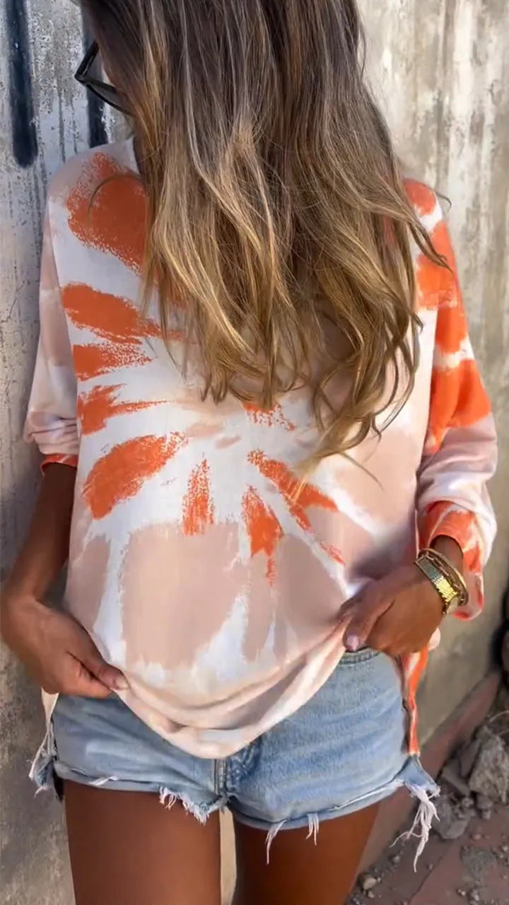 Dame T-shirt med rund hals, batwing-ærmer, løstsiddende og afslappet stil