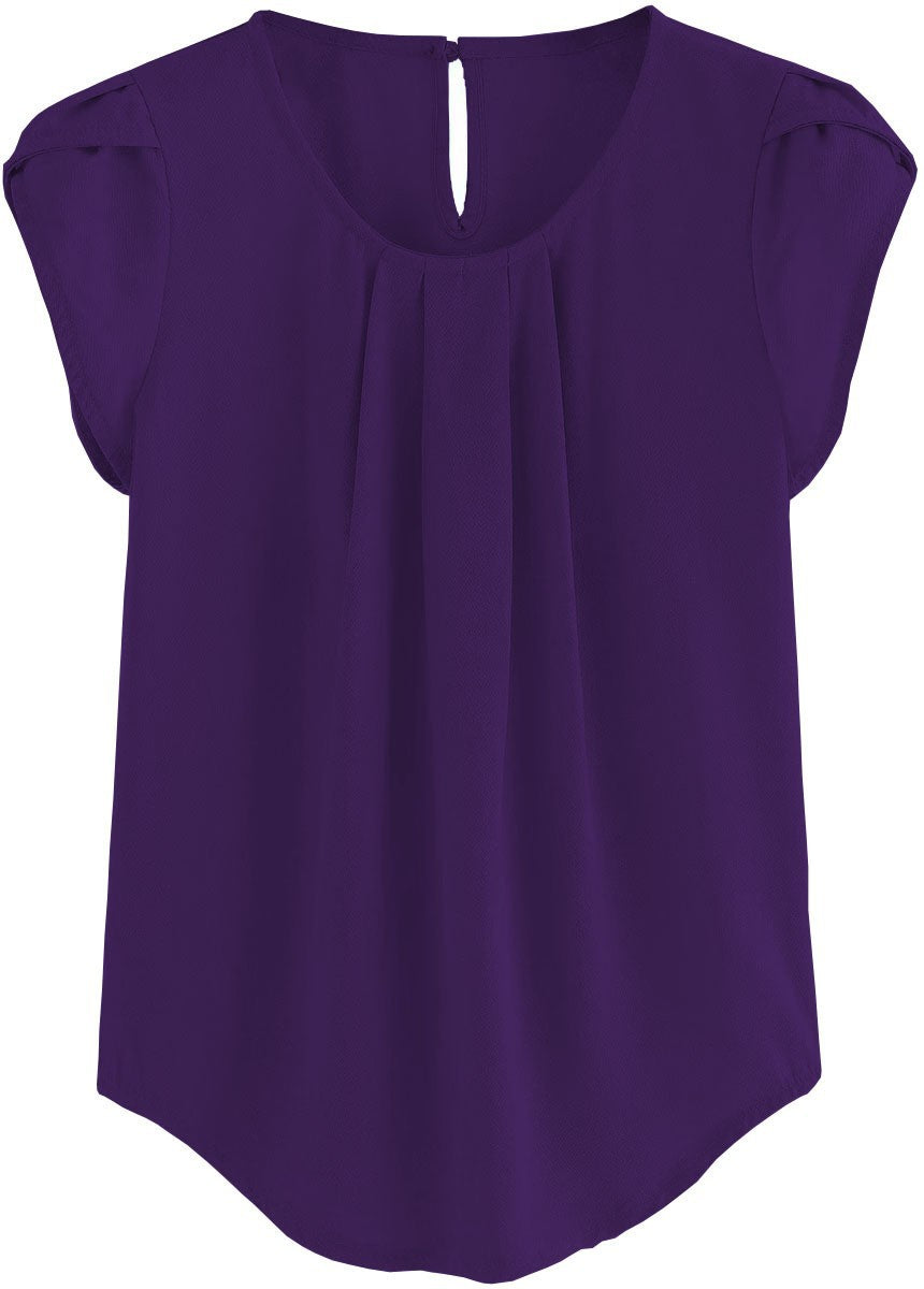 New Solid-color Button-up Short-sleeve Womens Top