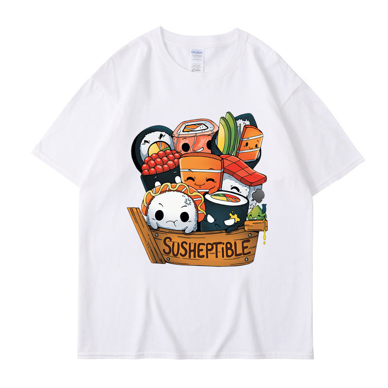 Foreign Trade New European And American Food Sushi Baby Style Printing Men And Women Short Sleeve