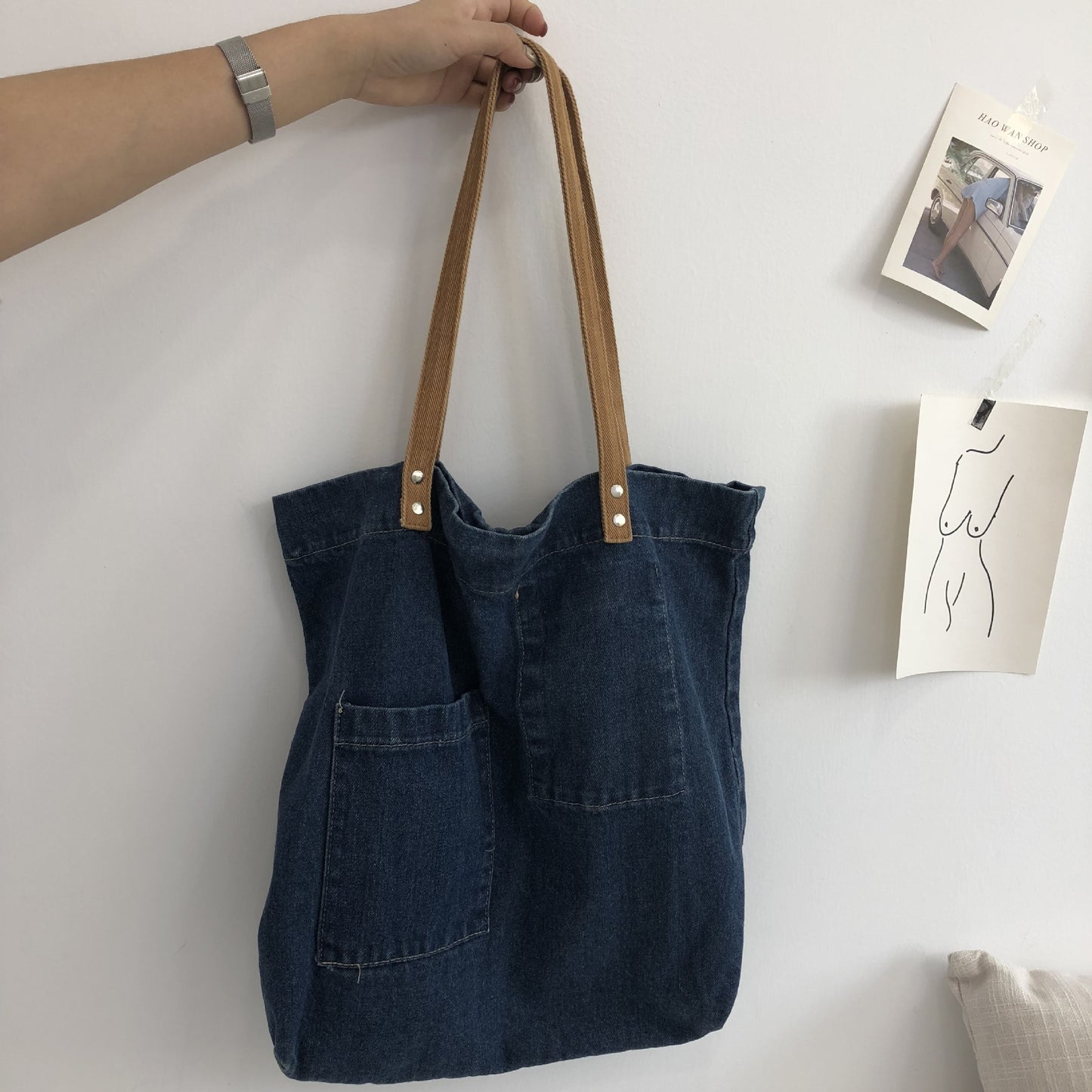 Women's Fashion Large Capacity Washed Denim Shoulder Handbag