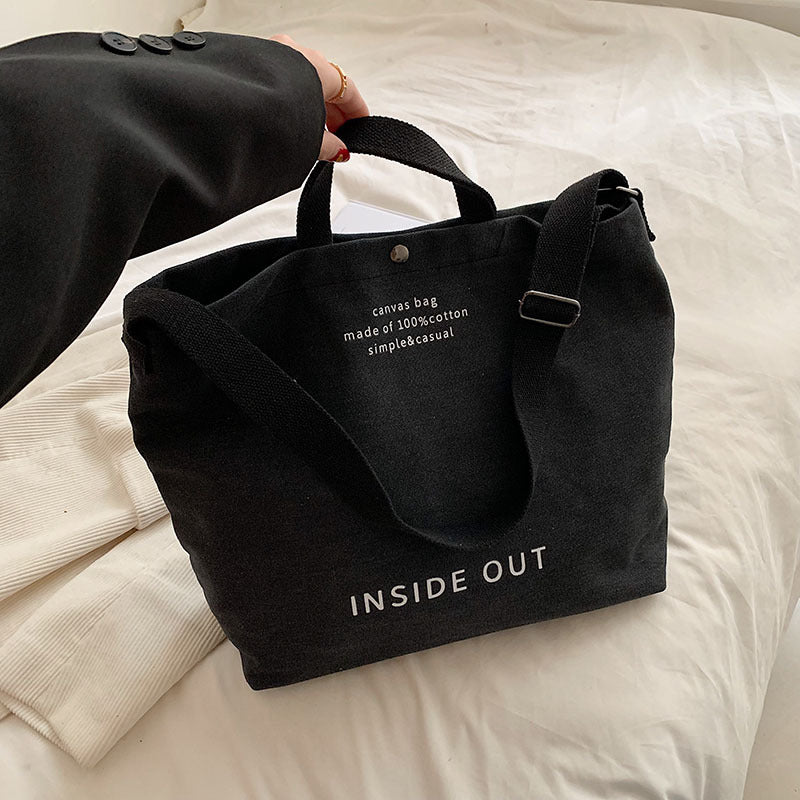 Store Lærredstasker Kvinder Casual Fashion Totes Alfabet Print Skuldertaske Med Justerbar Rem Retro Håndtaske Til Shopping