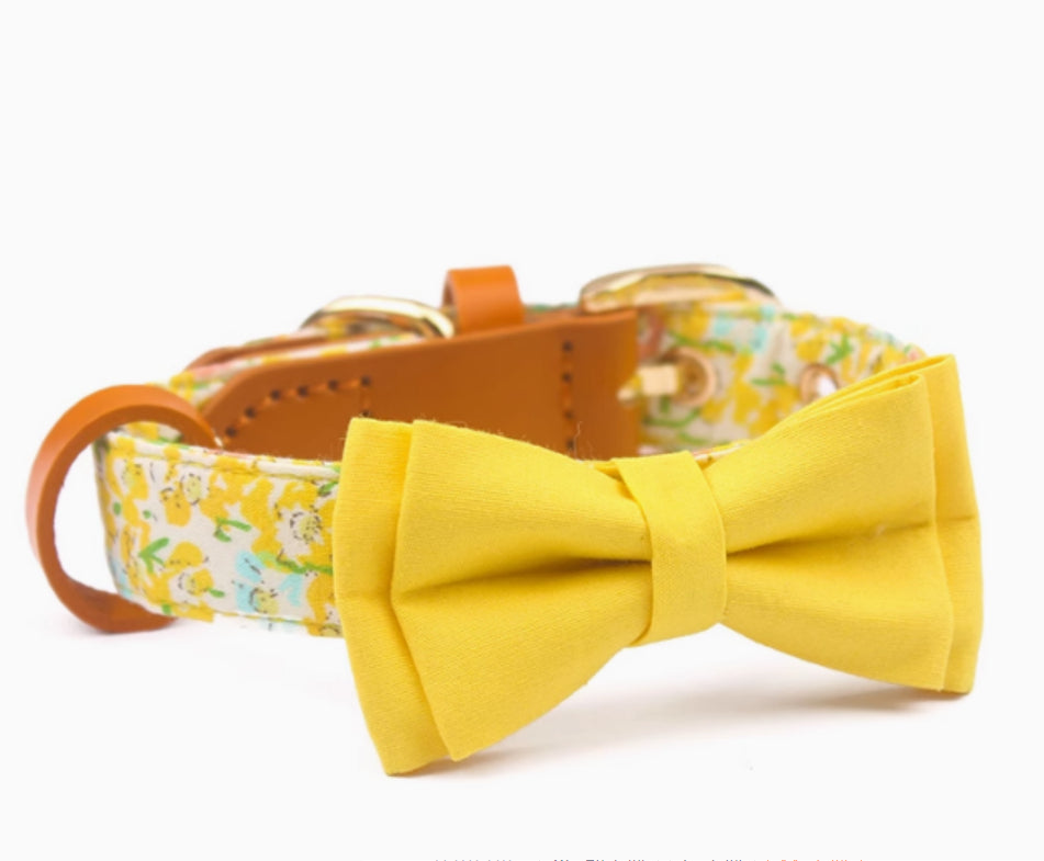Cowhide Stitching Floral Cotton Pet Dog Collar Hand Holding Rope