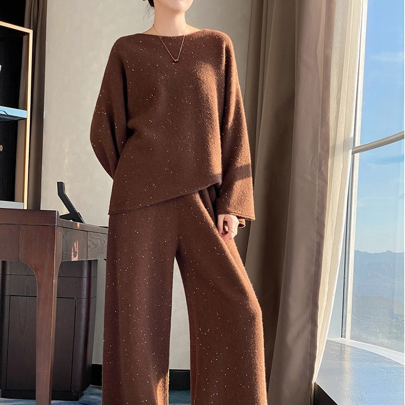 Dame Turtleneck Sweater Moderigtigt To-delt Sæt Med Tykke Bukser