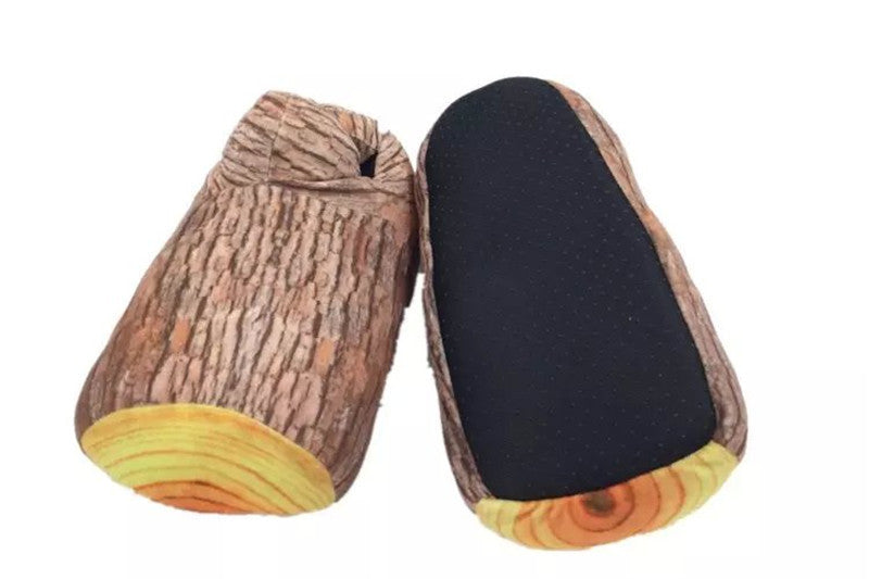 Creative Simulation Wood Grain Cotton Slippers Winter Couple Keep Warm