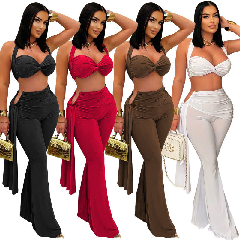 Sexy Temperament Comfortable Casual Summer Tube Top Tie-dye Solid Color Pants Suit