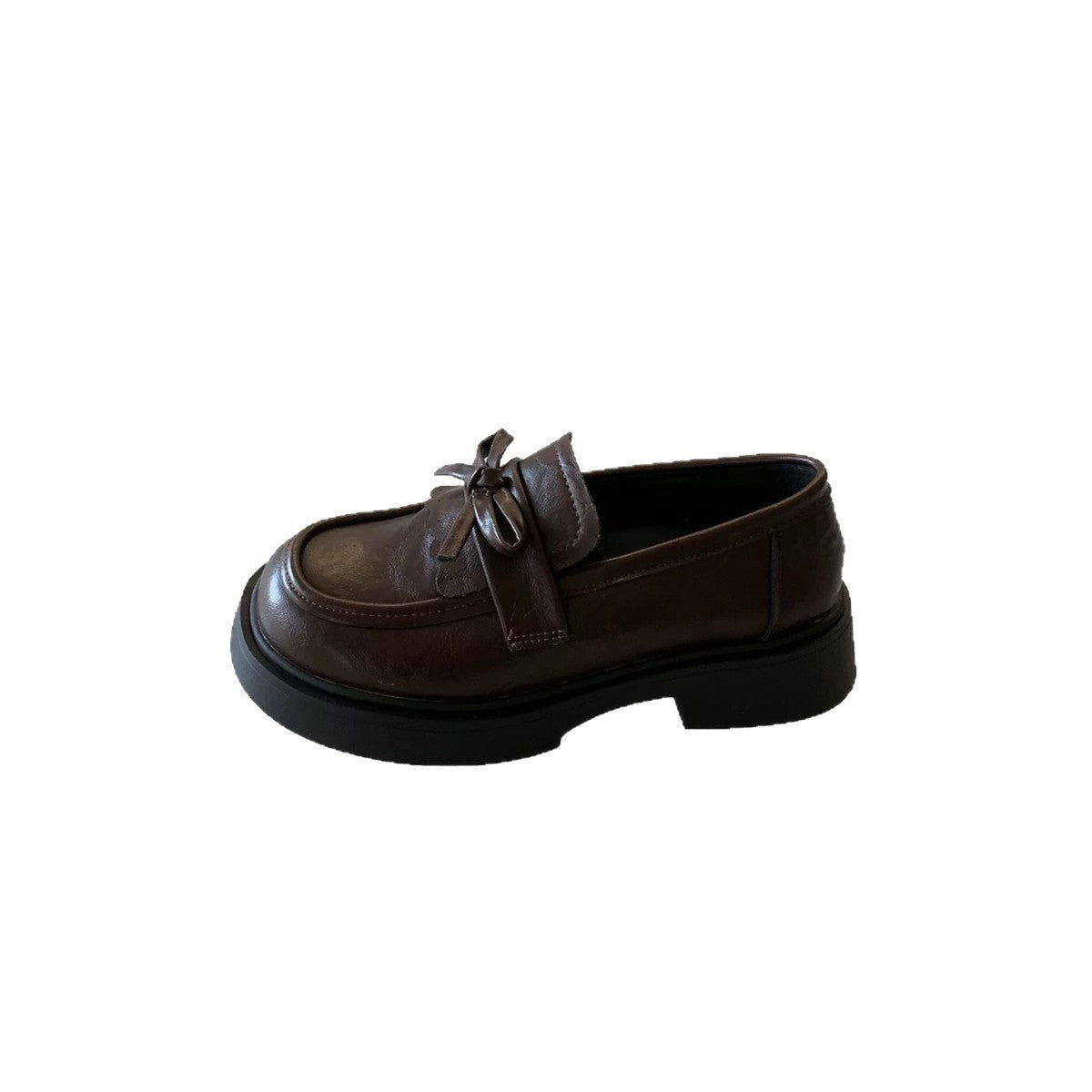Bow Tie Black Chunky Soled Slip On Leather Shoes