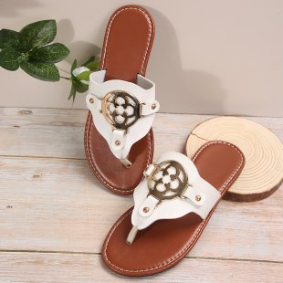 Kvinders Sandaler Hardware Dekorativ Knap Sommer Flade Sko
