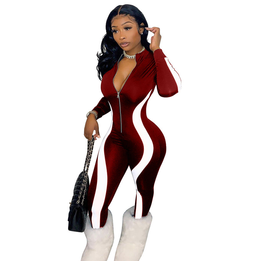 Women's Printed Colorblock Irregular Stripes Casual Jumpsuit