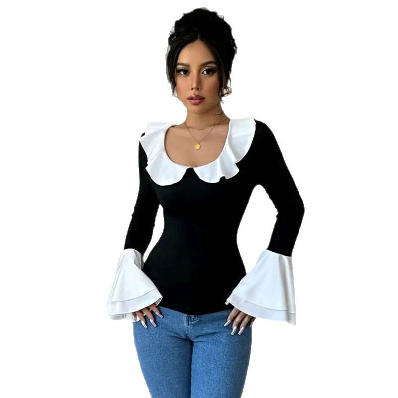 Women's Fashionable Casual Top With Ruffled Hem