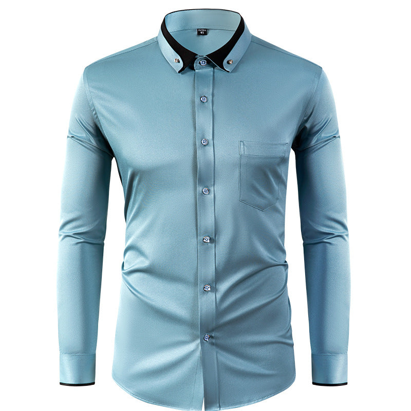 Skjorte til mænd med farveeffekt, krave-design, ensfarvet og slim fit