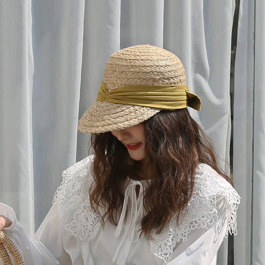 Raffia Women's All-match Pleated Cotton Hat Bow