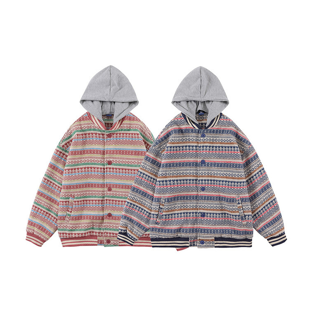 Women's Retro Woolen Striped Baseball Jacket