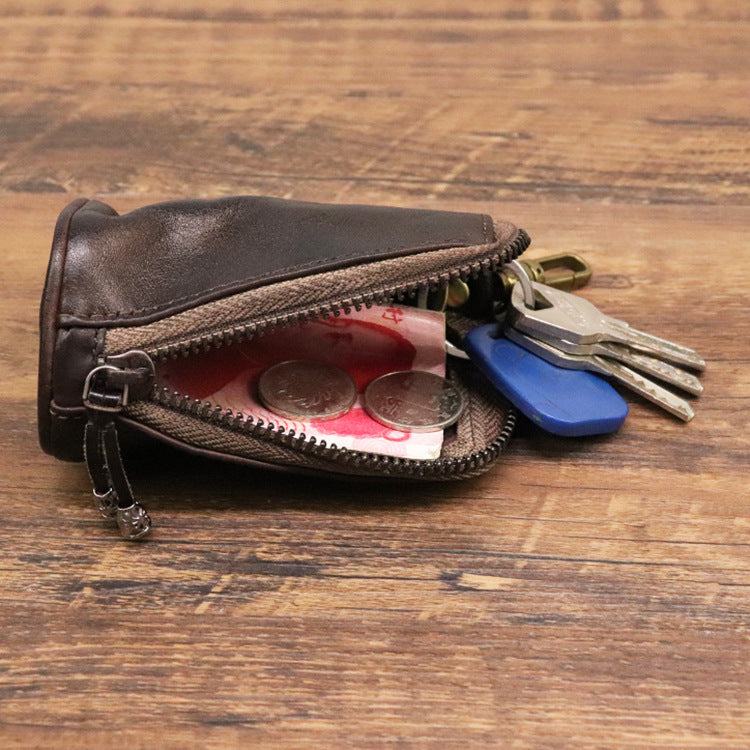 Men's Large-Capacity Waist-Hanging Distressed Cowhide Key Case