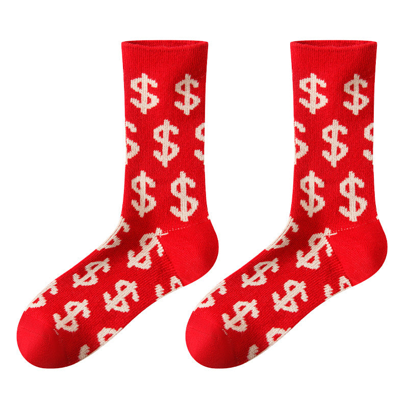 Red Socks For Women Middle Tube Pure Cotton