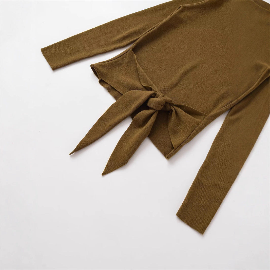 Women's Fashionable Slim Fit Long Sleeve Top With Bow Decoration