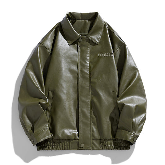 Loose Lapel American Trendy Brand Retro Motorcycle PU Leather Jacket