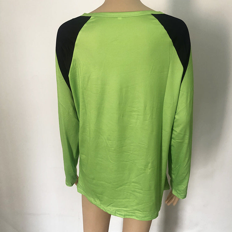 Fashion Loose Round Neck Face Print Long Sleeve Women's T-Shirt