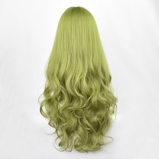 Wig Female Mint Green Air Bangs Big Wave Fashion Elegant Girls Hair Cover