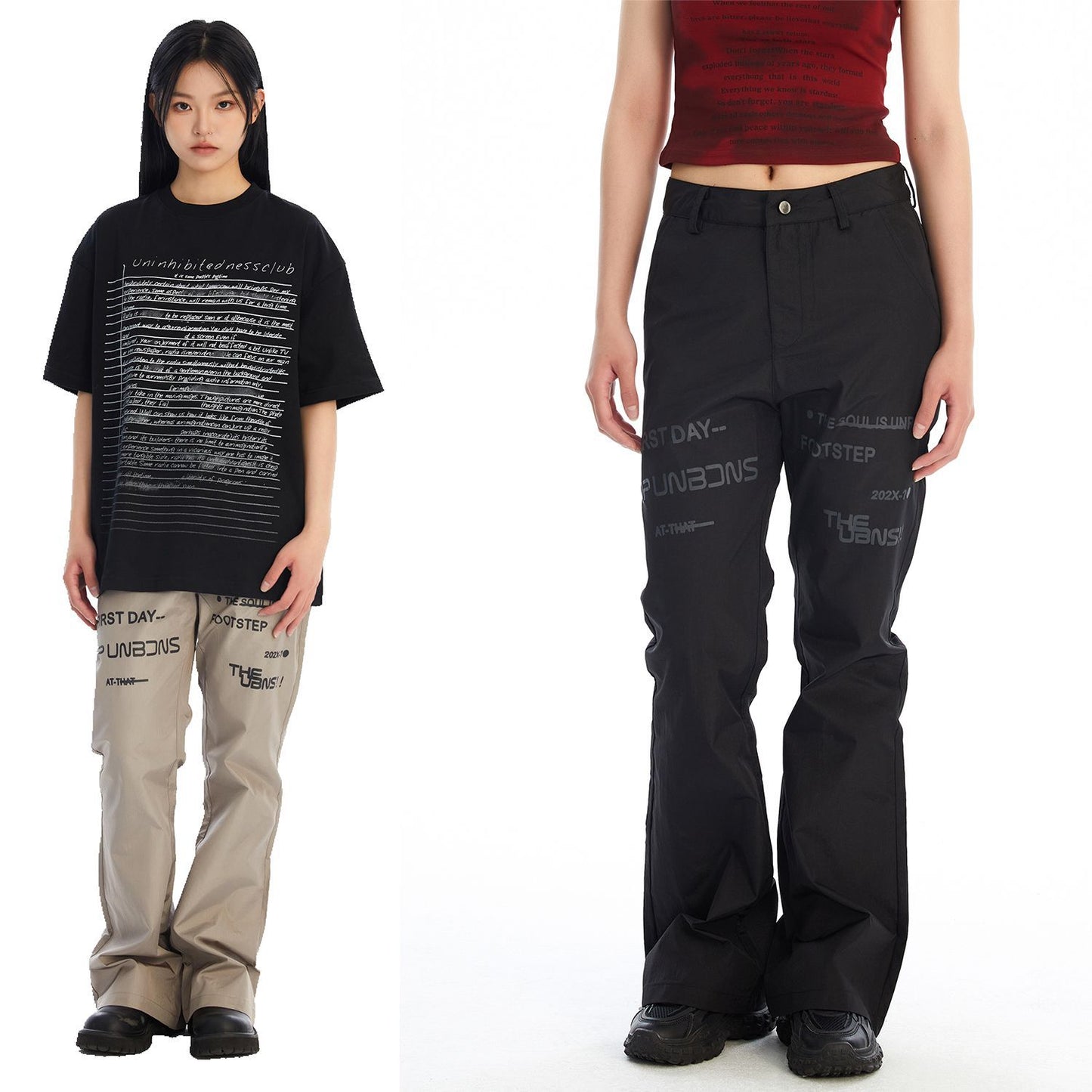 Letter Print Design Neutral Leisure Horn Trousers