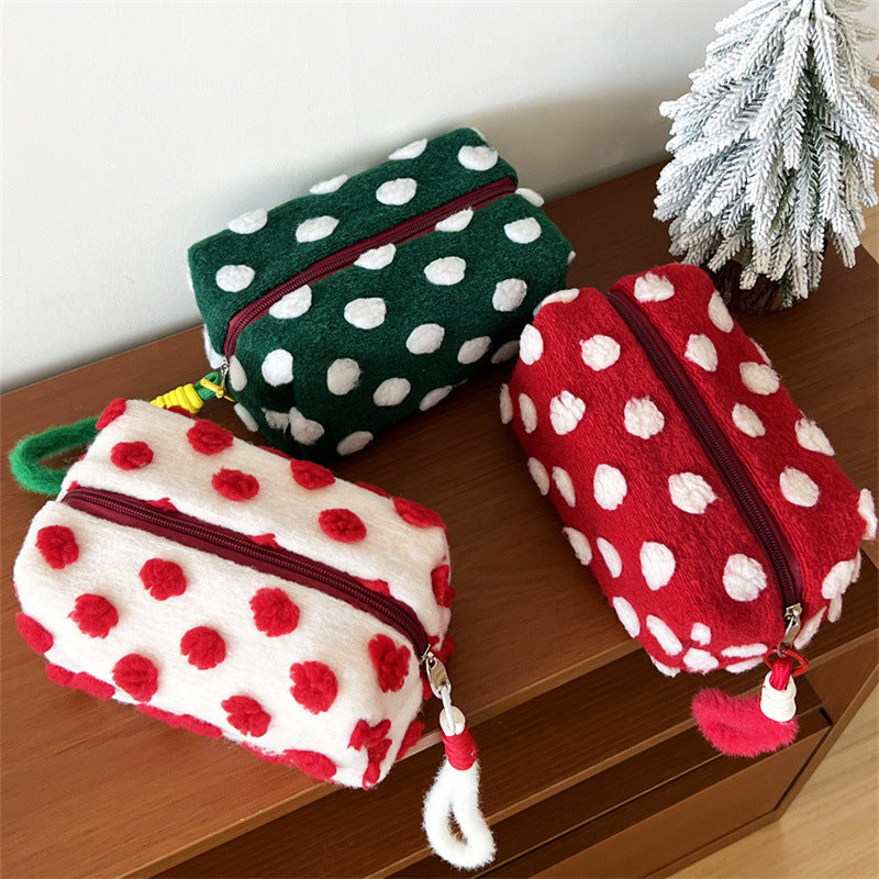 Women's Woolen Hand-carrying Polka Dot Cosmetic Bag