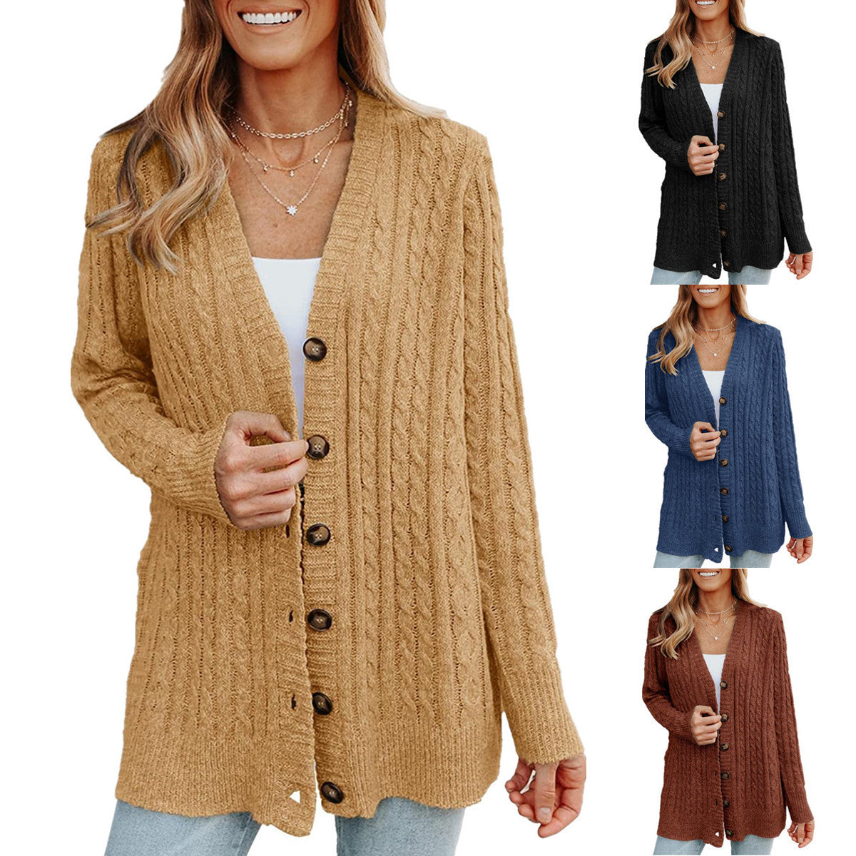 Casual Loose Mid-length Knitted Cardigan Sweater