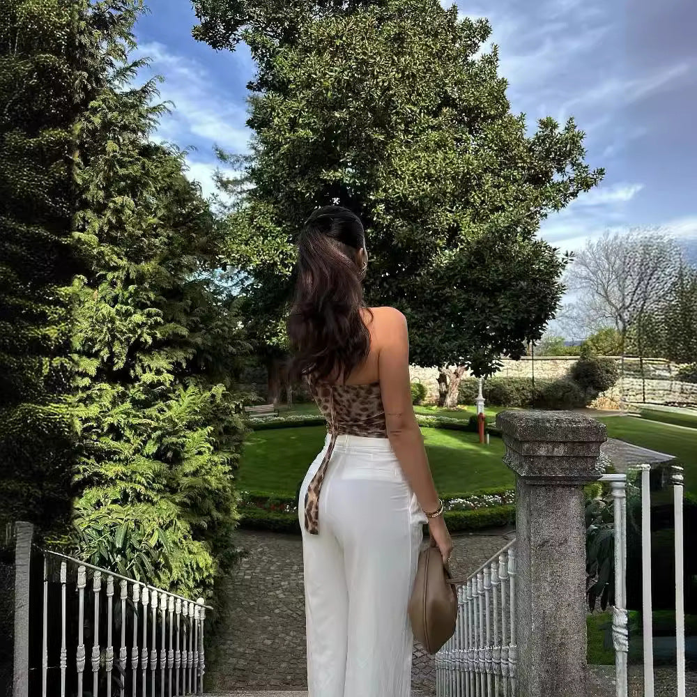 Women's Fashion Animal Print Halter Top A- Line Skirt