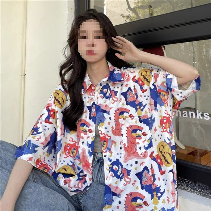 Summer Retro Full Printed Short-sleeved Shirt For Women