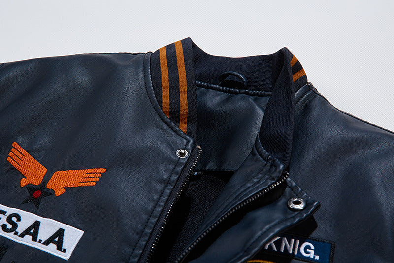 Herre Plus Fleece Cropped Læderjakke Baseballuniform