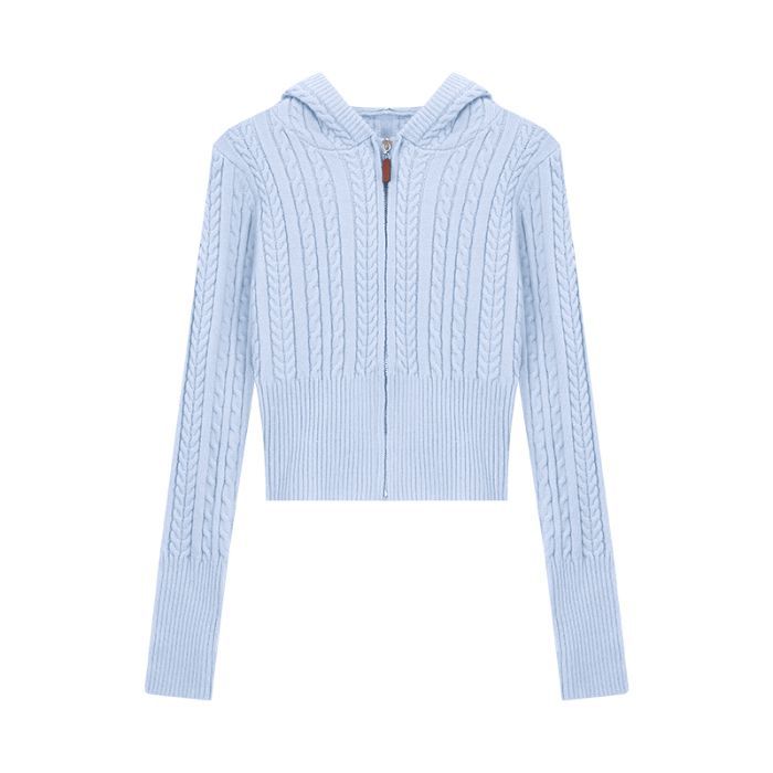 Soft Textured Knitted Hoodie With A Lazy Korean-style Zip-up Design