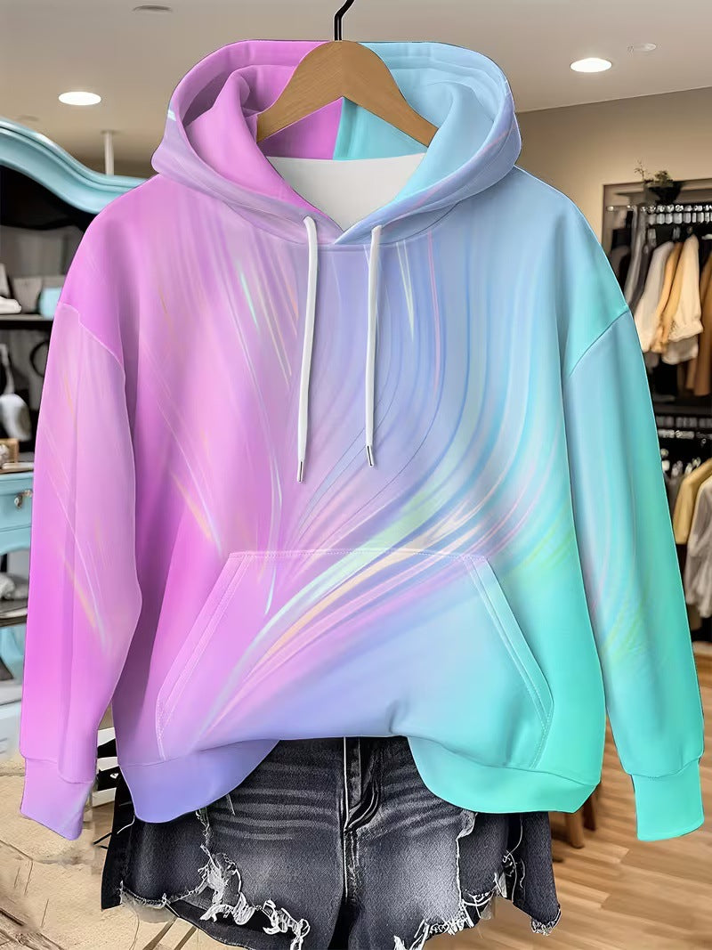 Tie-dye Gradient Print Hættetrøje til kvinder